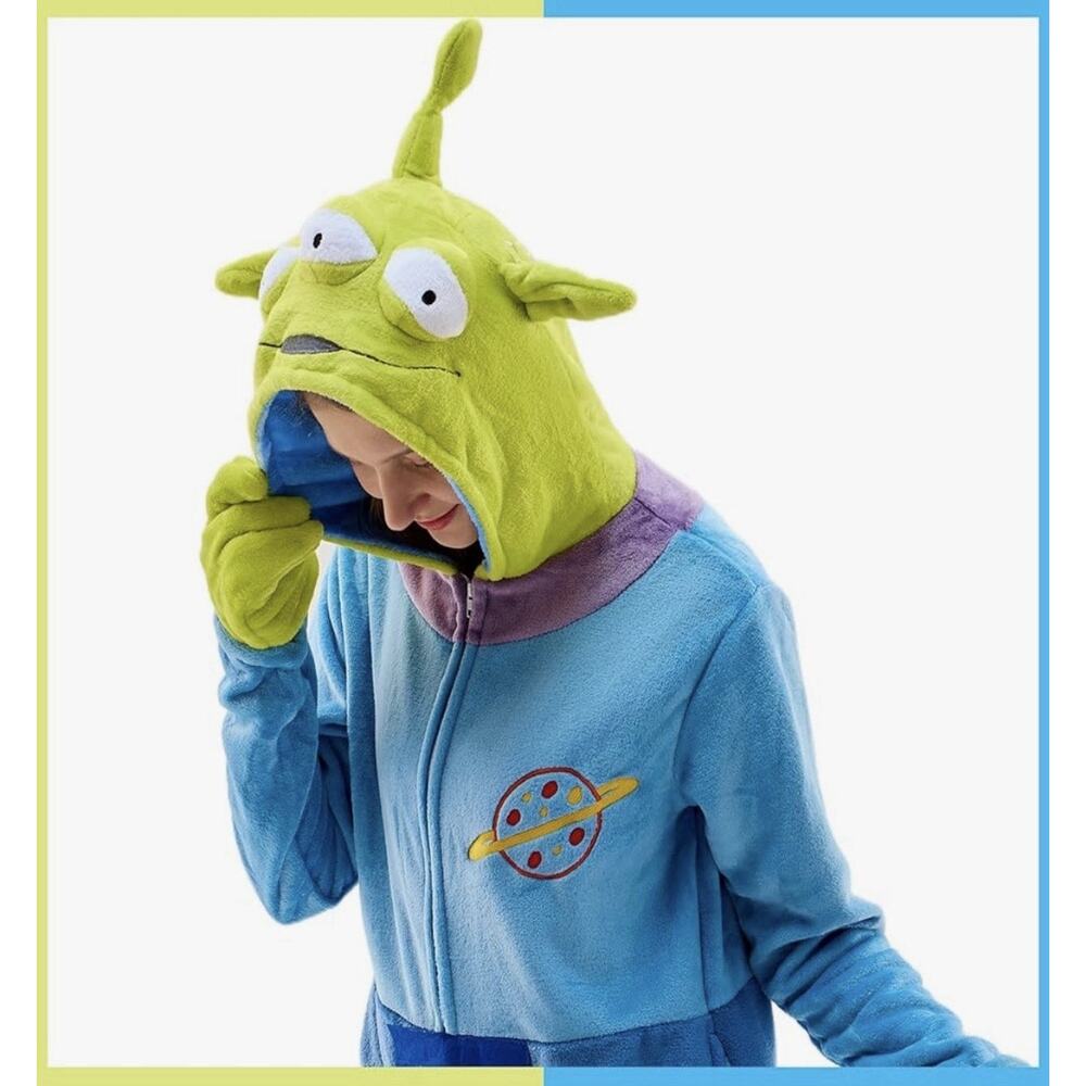 VEULENT Adult Alien One Piece Pajamas Unisex Costume Green Blue Size Large NEW - Picture 4 of 7